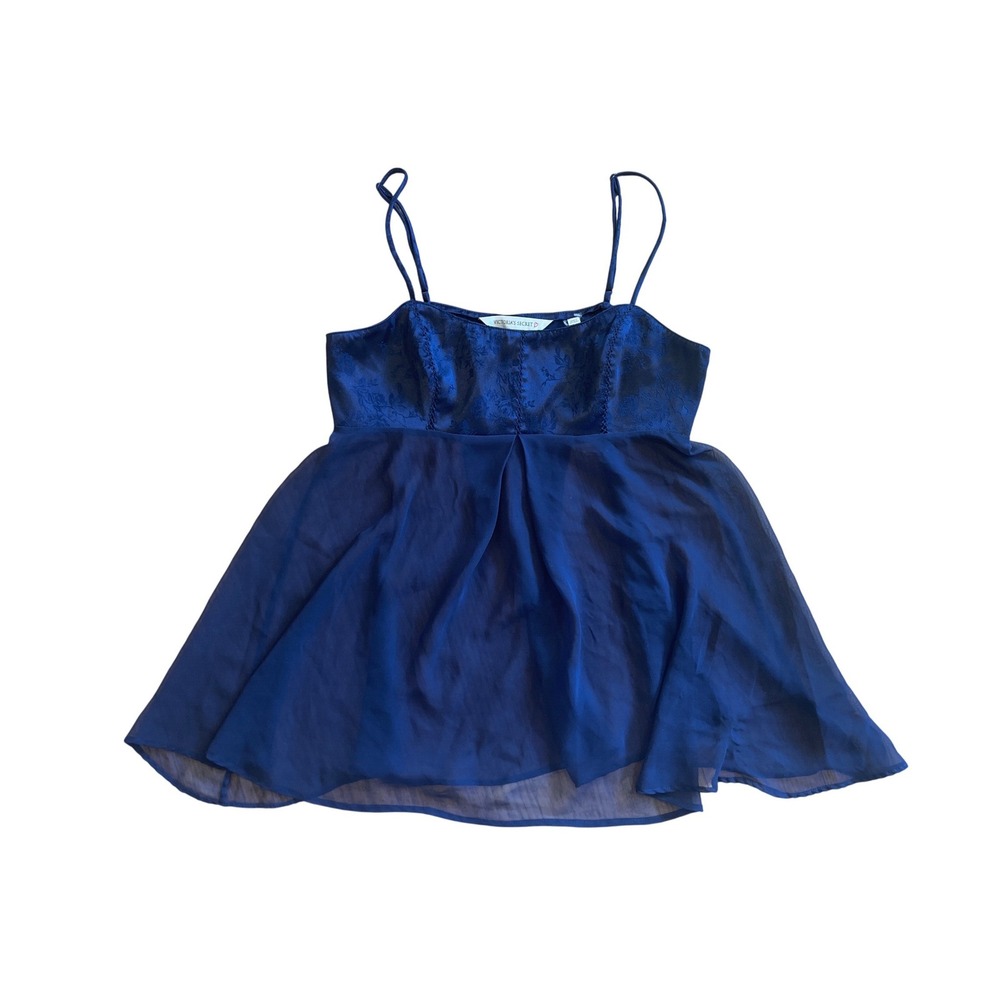 Satin Chiffon‎ Babydoll Camisole Top Victoria's Secret Navy Blue Floral Small